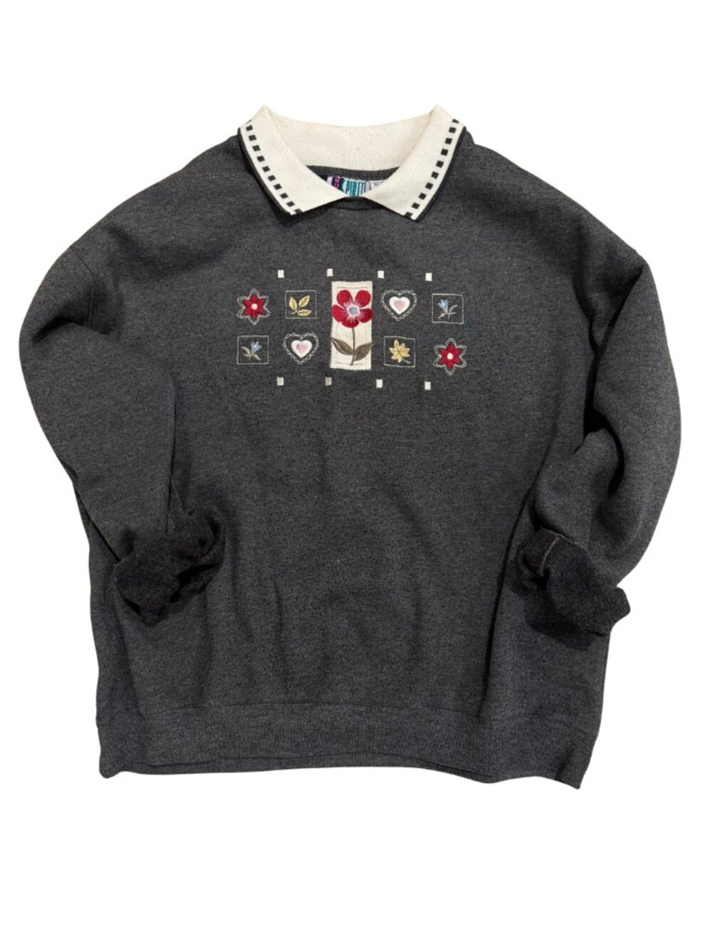 90s Grannycore Bolo Spirit Floral Embroidered Pullover Sweater - L